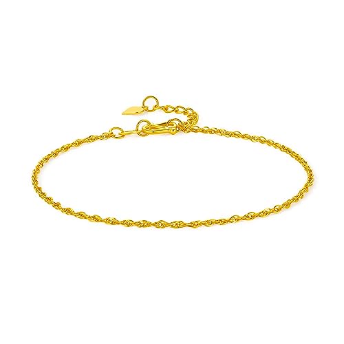 24K Gold Armband für Damen Twist Armbänder 24 Karat Armkette Verstellbar Armbander Wasserfest Armreif Eleganter Kettenarmbänder Layered Kettenarmband 999 Gold Schmuck Geschenk Frauen Freundin 18cm von ZHOU LIU FU