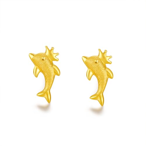 24K Gold Delfin Ohrringe für Damen Herren Kleine Delfin Winzige Ohrstecker knorpel ohrstecker Mit GeschenkBox von ZHOU LIU FU