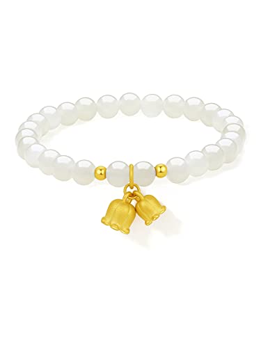 24k feste Goldarmbänder, echter reines Goldschmuck weiße Nephrite Jade Perlen Armbänder zierlich Gold Fortune Teller Lotus für Frauen Teen Mädchen 4 von ZHOU LIU FU