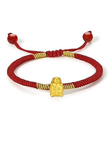 24k feste Goldarmbänder, echtes reines Gold armband Chinesischer Zodiak Verstellbares rot geflochtenes Armband Kaninchen Drache Katze Hund mit Segenswürdigkeit für Frauen Männer Teen Mädchen 4 von ZHOU LIU FU