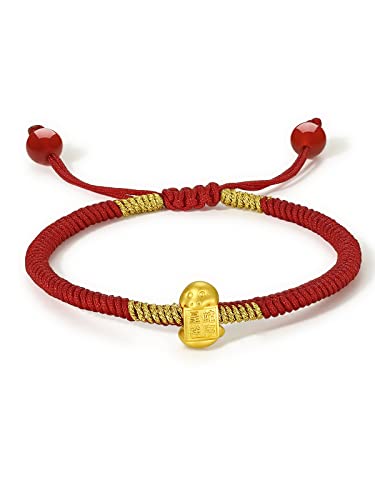 24k feste Goldarmbänder, echtes reines Gold armband Chinesischer Zodiak Verstellbares rot geflochtenes Armband Kaninchen Drache Katze Hund mit Segenswürdigkeit für Frauen Männer Teen Mädchen6 von ZHOU LIU FU