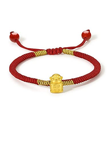 24k feste Goldarmbänder, echtes reines Gold armband Chinesischer Zodiak Verstellbares rot geflochtenes Armband Kaninchen Drache Katze Hund mit Segenswürdigkeit für Frauen Männer Teen Mädchen9 von ZHOU LIU FU