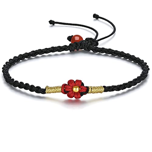 999 24K Gelbgold Armbänder für Damen, Echte Reine Gold verstellbarer Freundschafts anhänger Gold perlen Blumen Armband rot schwarz grün geflochtenes Armband für Männer Mutter Teenager Mädchen von ZHOU LIU FU