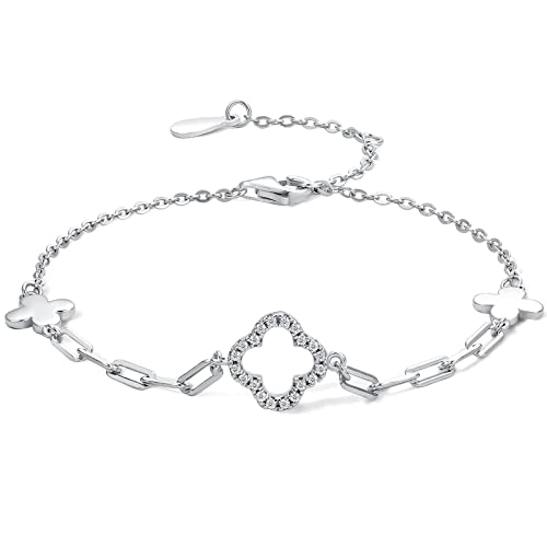 Damen Armband Sterling Silber Glücksarmband Vierblättriges Kleeblattarmband Charm-Armband Kristallen Verstellbar Armkette mit Schmuck-Box Damen Armband Sterling Silber Glücksarmband Vierblättriges Kleeblattarmband Charm-Armband Kristallen Verstellbar Armkette mit Schmuck-Box von ZHOU LIU FU