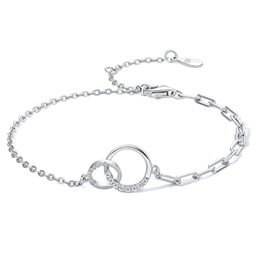 ZHOU LIU FU Silber 925 Armband Damen Zirkonia Armbänder Infinity Armkette Unendlichkeit Armschmuck Verstellbar Armschmuck Kristall Kreis Anhänger Glitzer Armreif 925er Schmuck Geschenke Valentinstag von ZHOU LIU FU