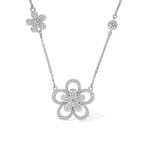 Halskette Damen Blume, Kette mit Anhänger 925 Sterling Silber Damen mit Zirkonia synth 40+5 cm Kommt in Schmuck Geschenk Box Mama Geschenk ZHOU LIU FU von ZHOU LIU FU