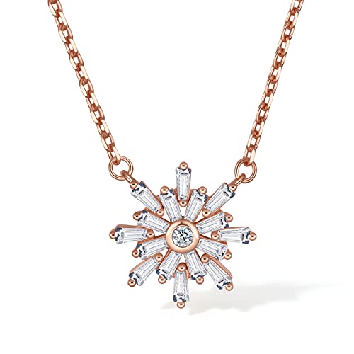 Kette Schneeflocke Anhänger, 925 Sterling Silber Damen Halskette 40+5 cm Kommt in Schmuck Geschenk Box für Frauen Mädchen (Roségold) von ZHOU LIU FU