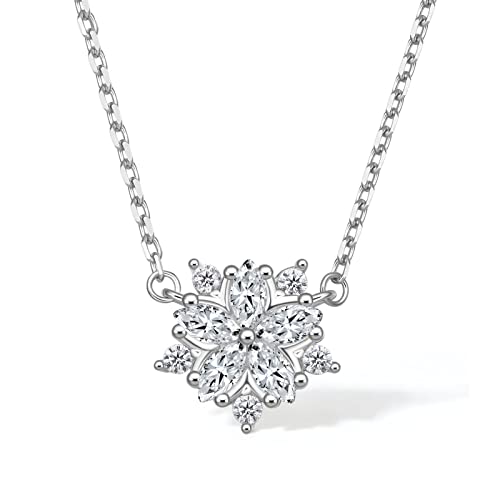 Kette Schneeflocke Anhänger, 925 Sterling Silber Damen Halskette 40+5 cm Kommt in Schmuck Geschenk Box für Frauen Mädchen (Silber) von ZHOU LIU FU