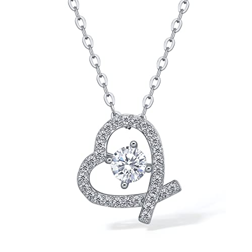 Kette mit Anhänger, 925 Sterling Silber Damen Halsschmuck mit Zirkonia synth 40+5 cm Kommt in Schmuck Geschenk Box for Weihnachten Liebe (Silber Liebe) von ZHOU LIU FU