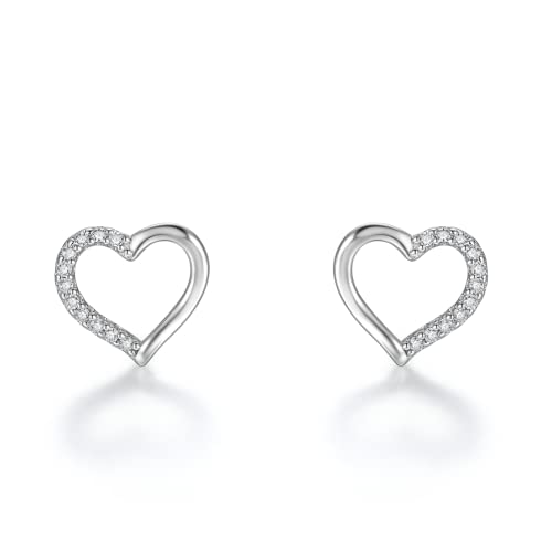 Damen Ohrstecker 925 Sterling Silber, Herz Liebe Klein Ohrringe Zirkonia 8-9mm Muttertag Geburtstag Geschenk Box für Mama Ehefrau Freundin von ZHOU LIU FU