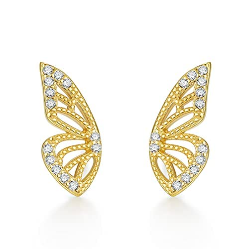 ZHOU LIU FU 925 Silber Ohrringe für Damen Zirkonia Ohrstecker Schmetterling Schmuck Hypoallergen Ohrschmuck Gold Ohrring Klein Jewels Perlmutt Vergoldet Vintage Echtsilber Geschenk Frauen von ZHOU LIU FU