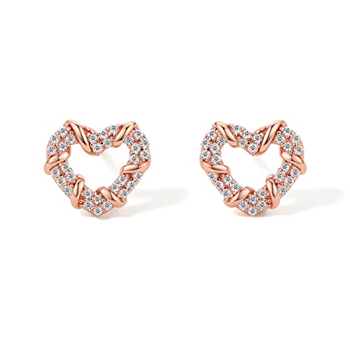 Ohrstecker Roségold Herz, Ohrringe 925 Sterling Silber Zirkonia Mit Geschenke Box für Frauen Mutter Geburtstag Valentinstag Muttertag von ZHOU LIU FU