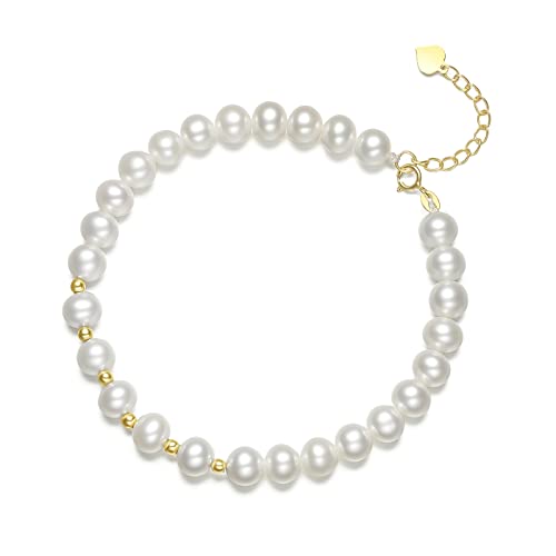 ZHOU LIU FU 750 Gold Armband für Damen Perlen Armbänder 18 Karat Schmuck Gelbgold Perlenarmband Verstellbar Armkette Naturstein Bracelet Perle Jewels Edelstein Armbander Modeschmuck Geschenk Frauen von ZHOU LIU FU