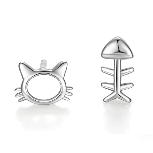 Katze Ohrringe, 925 Sterling Silber Tier Ohrstecker Katze Schmuck Niedliche Ohrstecker Geburtstag Geschenk für Frauen Mädchen Kinder von ZHOU LIU FU