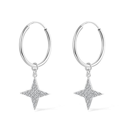 Ohrringe 925 Sterling silber, Stern Ohrstecker mit Einhorn/Blätter/Wassertropfen/Runden/Schneeflocke/Stern anhänger Ohrringe Silberohrringe mit Zirkonia für Damen Mama Geschenk ZHOU LIU FU von ZHOU LIU FU