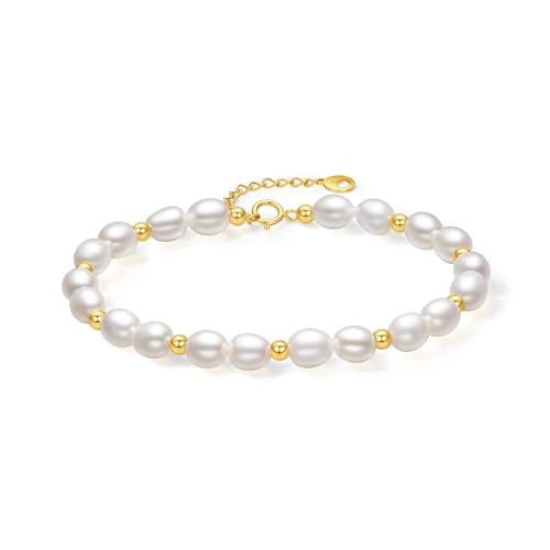 ZHOU LIU FU 18 Karat/750 Gold Süßwasserperlen Armbänder Goldperlen Gliederarmband Zierlicher Schmuck für Damen Mütter Ehefrauen Geburtstage Jahrestage 16–19cm X0713025 von ZHOU LIU FU
