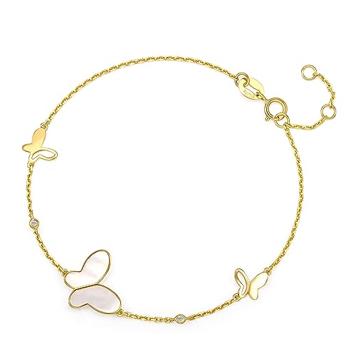 ZHOU LIU FU 18 Karat 750 Gold Armband Perlmutt Schmetterlingsglieder Armbänder Diamant Sommer Schmuck Modische Goldkette für Damen Liebhaber Geburtstag Jubiläum 16+2cm KHBK075080 von ZHOU LIU FU