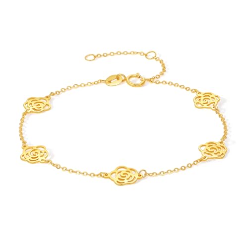 ZHOU LIU FU 18 Karat 750 Goldkette Armbänder Blumen Gliederarmband Glückbringendes Verstellbares zierliches Schmuckstück für Damen Mutter Tochter Geburtstag Jubiläum 16+3cm C0714326 von ZHOU LIU FU