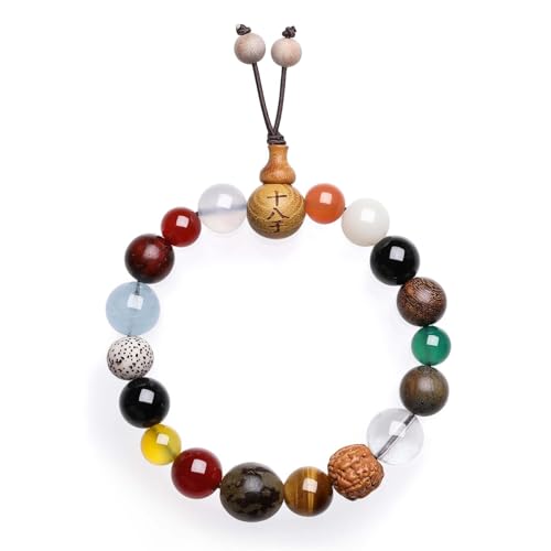 ZHOU LIU FU 18 Perlenarmband Achtzehn Samen Bodhi Buddhistische Heilung Multi Edelstein Perlen Stretch Armbänder Chinesische Kultur Beten Schmuck für Damen Geschenke 18cm J1916177 von ZHOU LIU FU