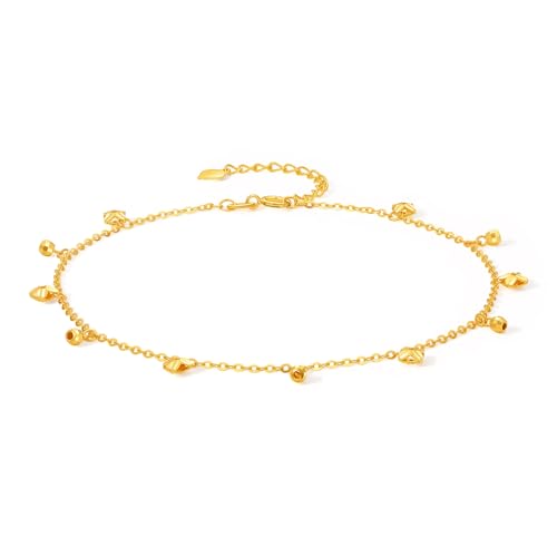 ZHOU LIU FU 18K 750 Gold Fußkettchen Kleines Blumen Verstellbare Dünne Gliederkette Wasserdichter Schmuck für Damen Mütter Liebhaberinnen Geschenke Geburtstag Jubiläum 21+3cm KH084781 von ZHOU LIU FU