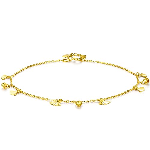 ZHOU LIU FU 18K 750 Gold Fußkettchen Muschel Anhänger Fußkettchen Echtgoldperlen Gliederkette Fußkettchen Strand Fußschmuck für Damen Mütter Liebende Geburtstag Jubiläum 21+2cm KH080885 von ZHOU LIU FU