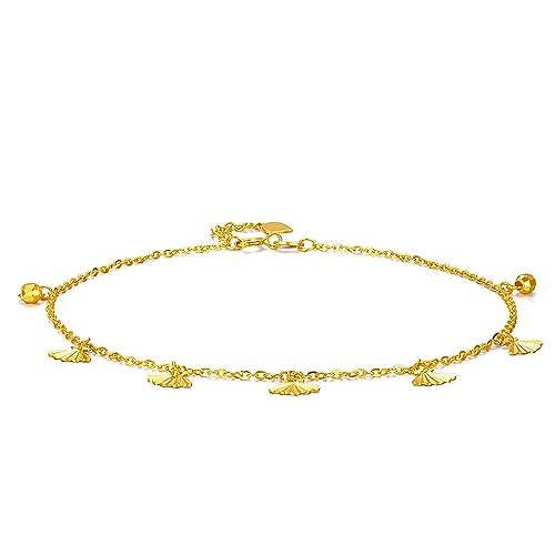 ZHOU LIU FU 18K 750 Gold Fußkettchen Muschel Anhänger Fußkettchen Echtgoldperlen Gliederkette Fußkettchen Strand Fußschmuck für Damen Mutter Liebhaber Geburtstag Jubiläum 21+2cm KH081152 von ZHOU LIU FU