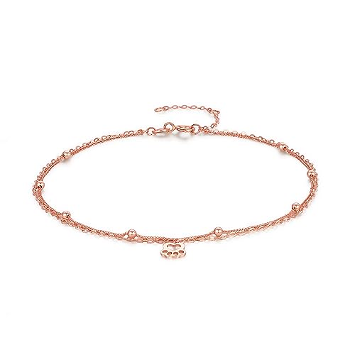 ZHOU LIU FU 18K 750 Gold Fußkettchen für Damen Niedliche Pfoten Fußkettchen Wasserdicht Verstellbare Doppelkette Charm Glieder Fußkettchen Strand Fußschmuck für Sie Damen Mutter 20+6cm C088915 von ZHOU LIU FU