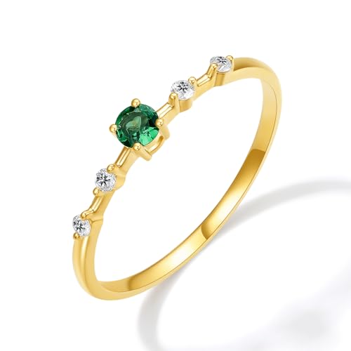 ZHOU LIU FU 18K 750 Gold Ringe Grüner Granat Diamant Ring Stapelbarer Ewigkeitsring Natürlicher Edelstein Zierlicher Schmuck für Damen Geschenk die Liebste Hochzeitstag Größe 12 J0213838 von ZHOU LIU FU