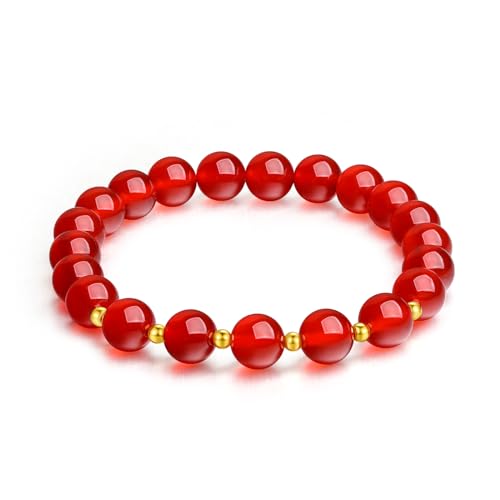 ZHOU LIU FU 18K Gold Perlenarmband, 750 Gold Fortune Red Achat Perlenarmband, Stretch Armband Für Frauen Männer n liebhaber 7,1 "/18 CM C1910525 von ZHOU LIU FU