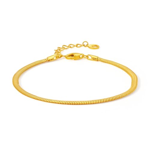 ZHOU LIU FU 18k 750 Gold Armband Gelbgold Schlangenkette Armband Flexible flache 2,5 mm gewölbte Fischgräten -Glanz Armband Armband Armbänder für Frauen Männer von ZHOU LIU FU