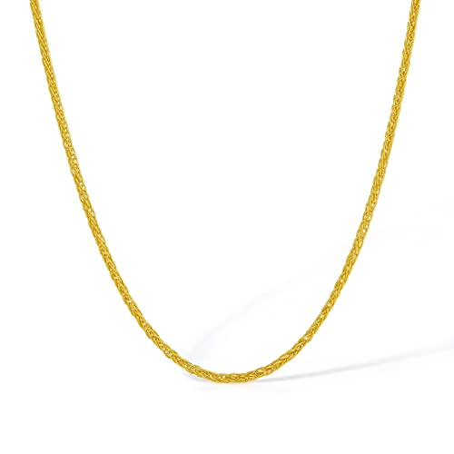 ZHOU LIU FU 24K 999 Gold Halskette Gold Kette Unisex Halsketten Für Frauen Männer 40+5cm (15 7-17 7 Zoll) Breite 1.8 mm Mit Geschenkbox Papa Geschenk (8-9g) von ZHOU LIU FU