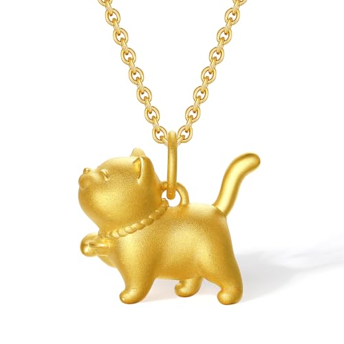 ZHOU LIU FU 24 Karat 990 Gold Anhänger Niedlicher Tieranhänger Kätzchen Katze Schmuck für Damen Männer Freunde Geburtstag Jubiläum (Ohne Halskette) A0413812 von ZHOU LIU FU