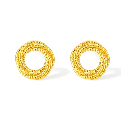 ZHOU LIU FU 24 Karat 990 Gold Ohrstecker Geometrische Ohrringe Einfache Creolen Echtgold Ohrringe Kleiner Alltagsschmuck für Damen Mutter Tochter Geburtstag A0913610 von ZHOU LIU FU