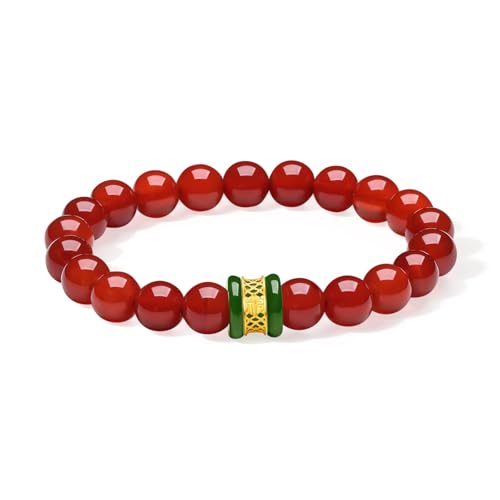 ZHOU LIU FU 24 Karat 999 Gold Charm Armbänder Glück Bringender Segen Grüner Jade Zylinder Rote Achatperlen Stretch Perlenarmband für Damen Mutter Tochter Geburtstag Jubiläum 17cm Y1914337 von ZHOU LIU FU