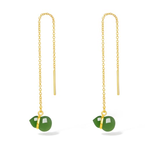 ZHOU LIU FU 24 Karat 999 Goldfaden Ohrringe Elegante Grüne Jade Kürbis Ohrringe für DamenMutter Tochter Geburtstag Jubiläum Y0914800 von ZHOU LIU FU