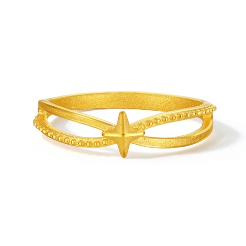 ZHOU LIU FU 24 Karat 999 Goldringe Reiner Goldsternring Dünner Hohler Stapelbarer Ring Modeschmuck für Damen Ehefrau Mutter Tochter Geburtstag Jubiläum Größe 10-17 A0113730 von ZHOU LIU FU