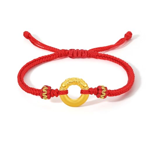 ZHOU LIU FU 24 Karat Gold Armbänder Echtes Gold Rund Peace Schnalle Charm Armband Elegant Verstellbar Kreisschmuck für Damen Mutter Tochter Geburtstag Jahrestag 16+6cm A1712732 von ZHOU LIU FU