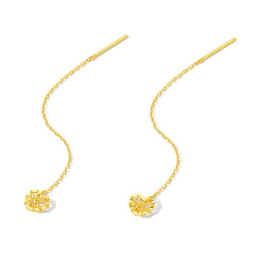 ZHOU LIU FU 24 Karat Gold Einfädler Ohrringe Goldene Herz Ketten Ohrringe Baumelnde Zierlicher Schmuck für Damen Mutter Geliebte Tochter A0913530 von ZHOU LIU FU