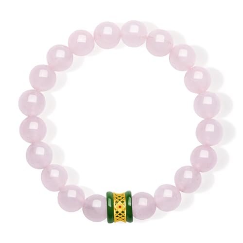 ZHOU LIU FU 24K/990 Goldarmband Grün Jade Zylinder Anhänger Rosa Rosenquarz Perlenarmbändern Heilstein Schmuck für Damen Mutter Und Tochter Geburtstag Jubiläum 17cm Y1914335 von ZHOU LIU FU