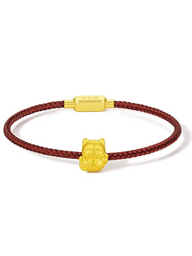 ZHOU LIU FU 24K 990 Gold Katze Armband Glücksarmband Glücksbringer Charm Armkette Katzen Schmuck Rote Armreif Maneki Neko Beads Lucky Armbänder Cat für Damen Glückskatze Geburtstag Geschenk A1610417 von ZHOU LIU FU