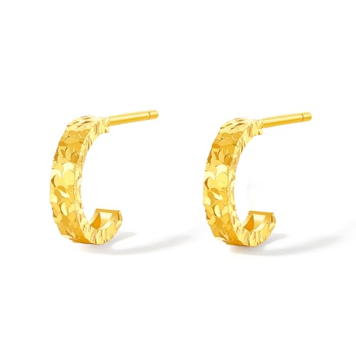 ZHOU LIU FU 24K 990 Gold Ohrringe Huggie Ohrstecker Halbkreisförmige Ohrringe Schlichte Kreisohrstecker Zierlicher Schmuck für Damen Mutter Tochter Geburtstag Jubiläum A0913771 von ZHOU LIU FU