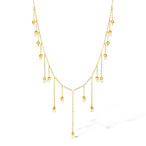 ZHOU LIU FU 24K 990 Gold Y Kette Tropfenkette Goldquast Anhänger Perlen Langen Mehrlagigen Ketten Zierlichem Hochzeitsschmuck für Damen Braut Mutter Geburtstag Verlobung 40+5cm A0613736 von ZHOU LIU FU