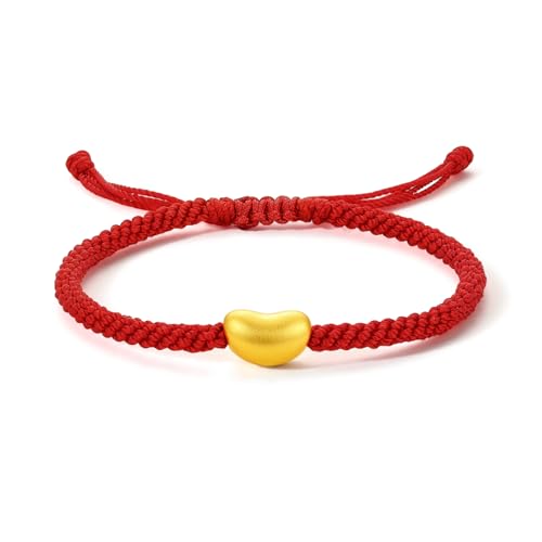 ZHOU LIU FU 24K Gold Armband Beads Goldene Armbänder Charm Gold Armband Damen Schmuck Armband Schwarz Rot für Liebespaar Frauen Mutter Tochter 22/24cm von ZHOU LIU FU
