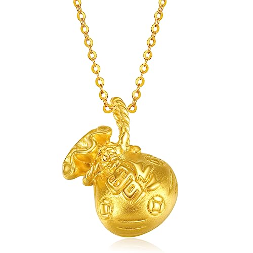 ZHOU LIU FU 24K Gold Anhänger Lucky Bag Charms Fu Gold Anhänger mit Schmuck-Box für Frauen Männer Paar Lover Jahrestag Geburtstag (nicht enthalten Halskette) (Glückstasche-2) von ZHOU LIU FU