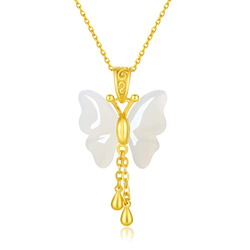 ZHOU LIU FU 24K Gold Anhänger Schmetterling Weiß Jade Charms Anhänger Gold Schmuck Anhänger für Damen (nicht enthalten Halskette) von ZHOU LIU FU