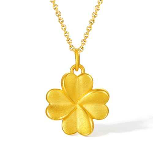 ZHOU LIU FU 24K Gold Anhänger Vierblättriges Kleeblatt Anhänger Hypoallergen Herz Glücksbringer Schmuck für Damen Freunde Lehrertag Geburtstagsgeschenke(Ohne Halskette) A0414011 von ZHOU LIU FU