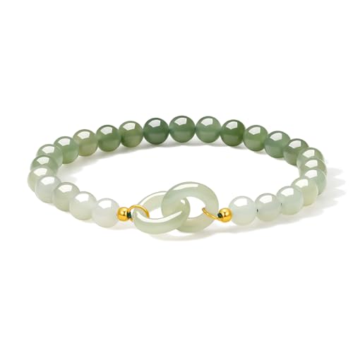 ZHOU LIU FU 24K Gold Armband Doppelring Charm Grüne Jade Perlen armbänder Heilschmuck für Damen Mutter Tochter Geburtstag Jahrestag 17cm Y1913075 von ZHOU LIU FU