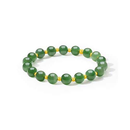 ZHOU LIU FU 24K Gold Armband Grün Jade Armband Heilsteine Armband Wasserfest Gold Charm Armband Schmuck für Damen Herren 17/19cm Y1912155 (19cm) von ZHOU LIU FU