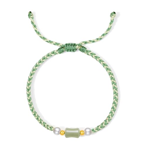 ZHOU LIU FU 24K Gold Armband mit Natürlicher Grüner Heilende Jade und Süßwasserperlen Eleganter Verstellbarer Schmuck für Damen Mutter und Tochter Geburtstag Jahrestag (16-22CM) Y1714449 von ZHOU LIU FU