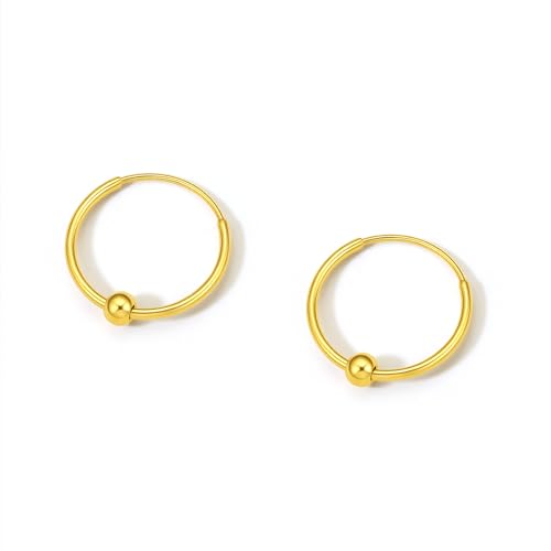 ZHOU LIU FU 24K Gold Ohrringe mit Zierlich Goldperlen Minimalistische Hochglanzpolierte Ohrstecker für Damen Geschenk Geburtstag Jahrestag von ZHOU LIU FU